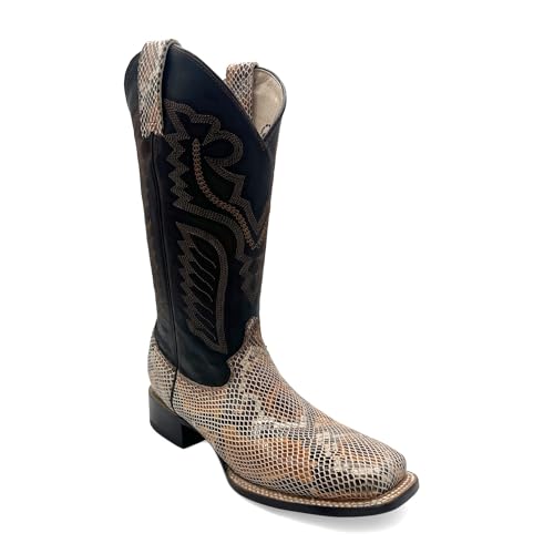Mens Exotic Python Snake Print Square Toe Leather Cowboy Boots