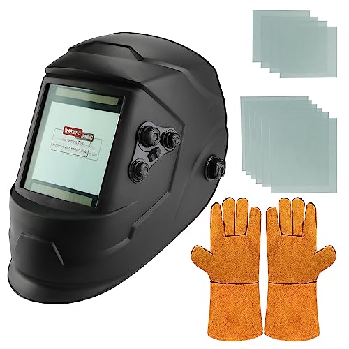 Welding Helmet Auto Darkening Solar Powered Welder Helmet with 4 Independent Shade Filter Sensor,Large Viewing Screen Anti Fog Welding Mask for Mig Tig Arc Grinding [10 x Replacement Lens]