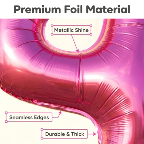 Image of YPSelected 32 Inch Large Foil Helium Number Balloon Birthday Wedding Party 0-9 (Rose Red, 9)