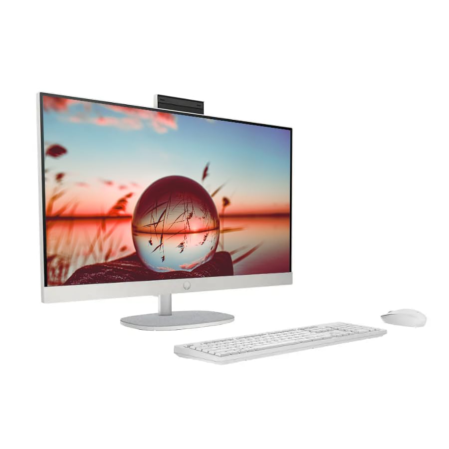 Image of HP 27 inch FHD All-in-One Desktop Computer, 12-core Intel Ultra 7 Processor, 16GB RAM 1TB Storage (512GB SSD+512GB Docking Set), Windows 11, Wireless Keyboard & Mouse, NLY Earphones, White