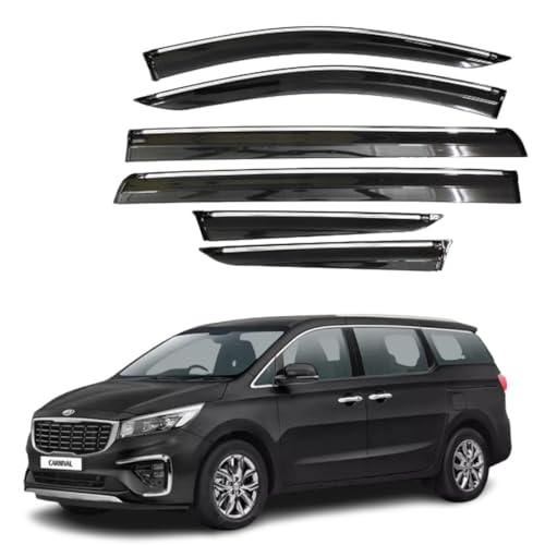 Image of CAR SAAZ Chrome Line Door Visor for Carnival (2020-2023)(Set of 6Pcs) | Rain Guard | Wind Deflector