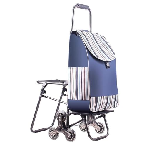 Carrito de la compra plegable de aluminio con ruedas y asiento, carrito para subir escaleras con bolsa extraíble para un fácil transporte de comestibles