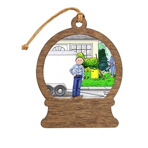 PrintedPerfection.com Personalized Landscaper - Male Wooden Snow Globe Shaped Christmas Ornament