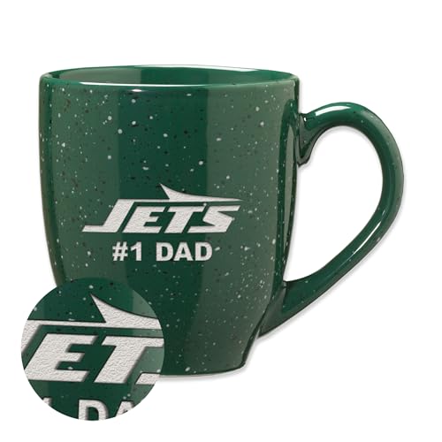 Rico Industries NFL Football New York Jets #1 Dad Green 16 oz Team Color Laser Engraved Speckled Ceramic Coffee Mug
