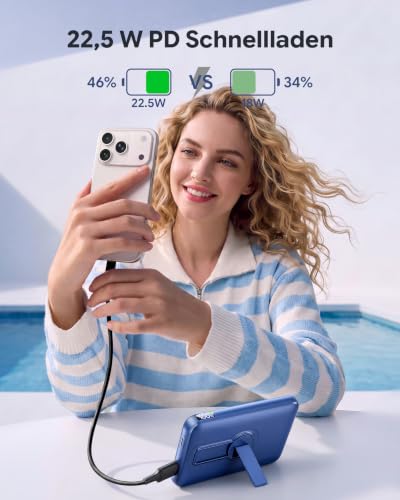 Powerbank für MagSafe 12000mAh, Externe Handyakkus mit Ständer, Tiefblau – Ansicht 4