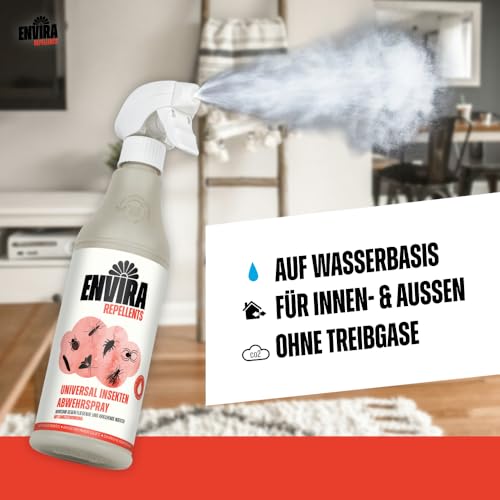 Envira Universal Insektenspray 500 ml - Ungezieferspray gegen Insekten in der Wohnung - Abwehrspray gegen Silberfische, Trauermücken, Fruchtfliegen, Kakerlaken, etc - Dezenter Zitrusduft, geruchsarm