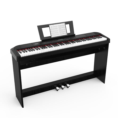Digital Piano, Full Size 88 Key Weighted Hammer Keyborad Piano, Portable Electric Keyboard Piano for Beginner/Adults with Sustain Pedal, Power Supply, And Built in Speakers (With Wood Stand)