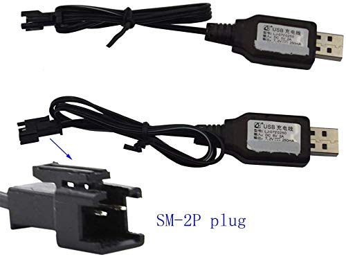 Image of Blomiky 2 Pack 7.2V Ni-CD Charger Cable with SM-2P Connector Plug Replacement for 7.2V Ni-Cd Ni-Mh Battery Previous Old Version Huina 1550 15 Channel RC Excavator RC Cars Toy SM 2P USB 7.2V 2