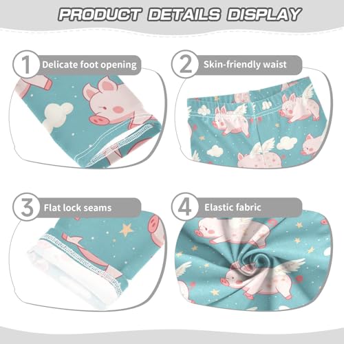 Cute Flying Pig Girls' Leggings Toddler Doodles Cute Wings Stars Kids Yoga Pants Dance Active Tights 4T3