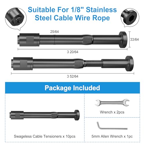 Image of 10Pack 1 /8 inch Swageless Cable Railing Tensioners, Black Cable Railing Kits for 2 inchx2 inch Wood Post&Metal Post, 316 Stainless Steel Invisible Cable Railing Fittings for Deck Stair Railing, RG08