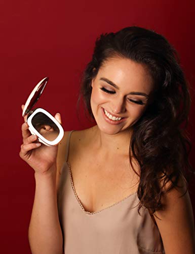 Fancii Compact Makeup Mirror With Natural Led Lights, 1X/ 10X Magnifying - Rechargeable, Portable, Lighted 4” Hand Mirror For Travel And Purses, Mila (White) #TOP6
