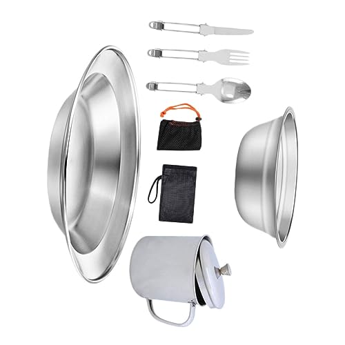 FOYTOKI Picnic Cookware Stainless Steel Cutlery 4-Piece Hiking Set Compact Camping Kit Lightweight and Easy Clean Tableware