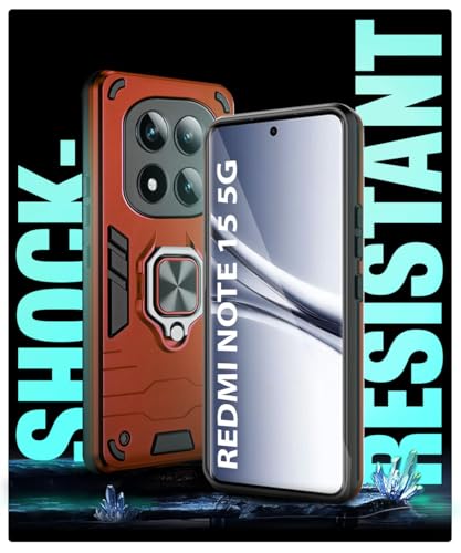 Image of WOW IMAGINE Shock Proof Back Case Mobile Cover for Mi Redmi Note 15 5G 2025 | Poco M8 5G | Back Cover Case (Tough Armor | Hybrid PC + TPU | Ring Holder & in-Built Kickstand | Red)