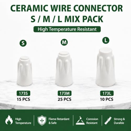 Image of Ceramic Wire Nuts 50PCS, Porcelain Wire Connectors, High Temp Wire Connectors 3 Sizes S /M /L, Heat Resistant Ceramic Wire Caps for Oven Repair, Furnace, Space Heater, HVAC Systems