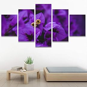 SIGNWIN 5 Panel Canvas Wall Art Purple Petals...