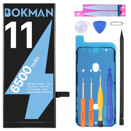 bokman Akku für iPhone 11 6500mAh Hohe Kapazität Lithium-Polymer-Akku mit Allen Werkzeug-Kits