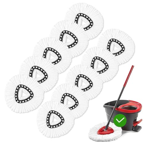 [10 Pack]Mop Heads Replacements, Spin Mop Replacement Head Deep Cleaning Machine Washable and Easy-to-Replace,Spin Mop Refill Replacement Head 100% Microfiber,Mop Head for O-Ceda EasyWrin(White)