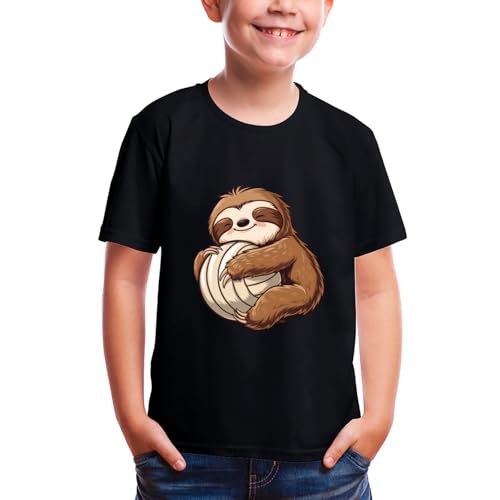 Cute Sloth Volleyball Lover Black T Shirt Kids for 2-12 Years Old Children2