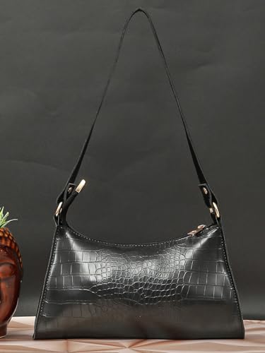 Image of Bagsy Malone Women's Croco Black Shoulder Bag
