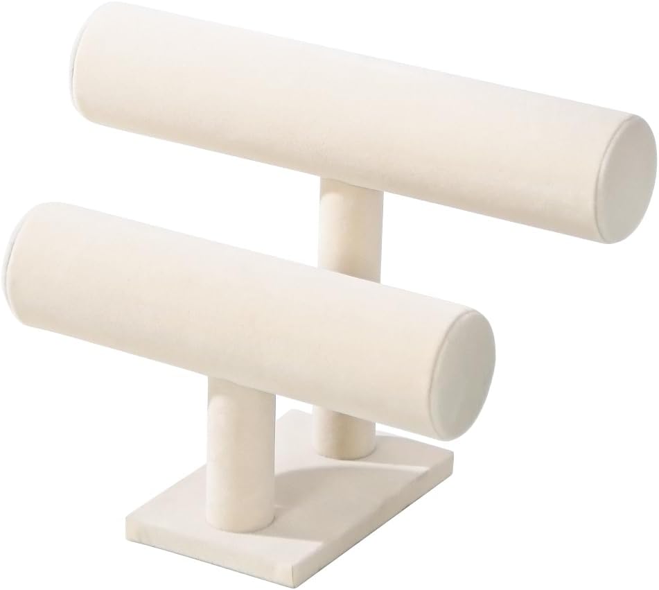 Coward 2 Tier Bracelet Holder Jewelry Display Stand, Necklace Bangle Bracelet Watch Organizer Storage Rack, Jewelry Show Tower for Women (Beige Velvet) - Image 4