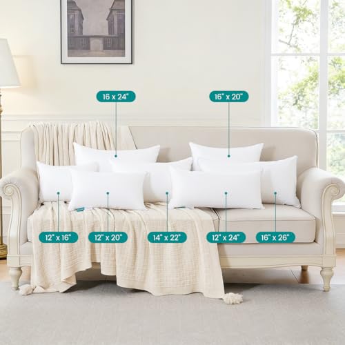 Image of Oubonun 12 inchx16 inch Throw Pillow Insert - Plush and Supportive Decorative Cushion with 100% Cotton Cover, for Couch, Sofa, Bed, Chair - Pack of 1