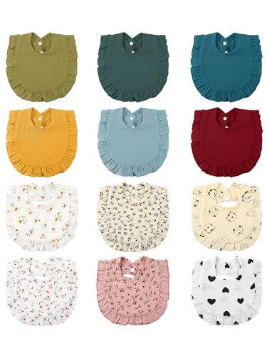 Image of Geyoga 12 Pack Muslin Baby Bibs Adjustable Bandana Drool Bib for Unisex Cotton for Infants Boys Girls Teething