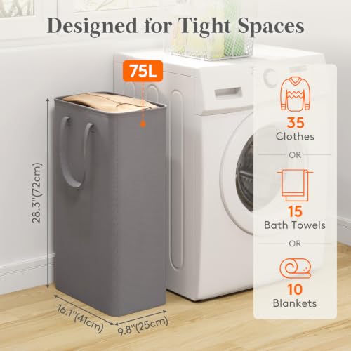 Image of Lifewit Slim Collapsible Laundry Basket with Handles, 75L, Grey