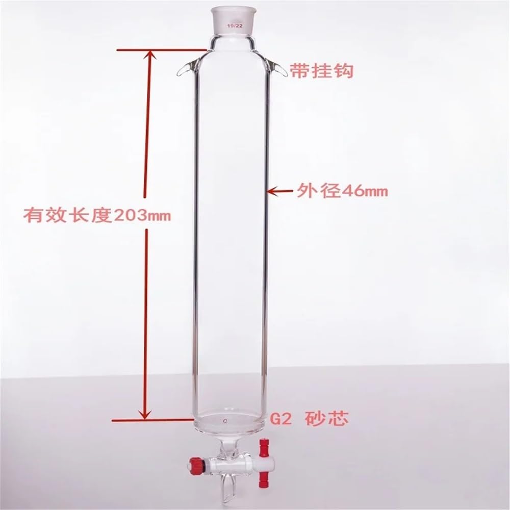 Columna con placa de arena y junta conexión, 19/22, válvula PTFE 2 mm apertura, vidrio borosilicato C189 Equipamiento de laboratorio