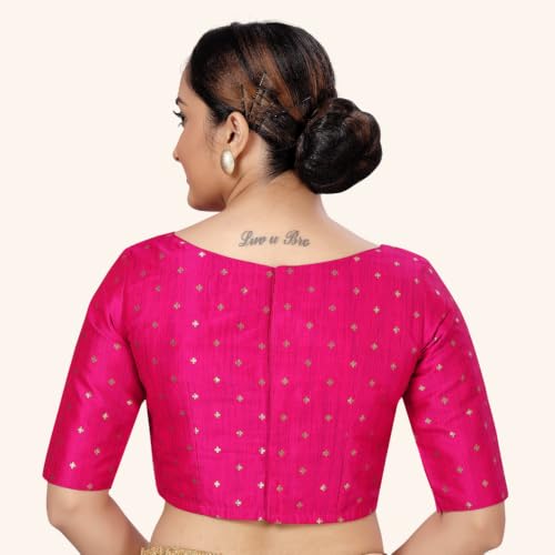 Image of Studio Shringaar Women Cotton Silk Silky Brocade Readymade Elbow Length Sleeves Saree Blouse Choli