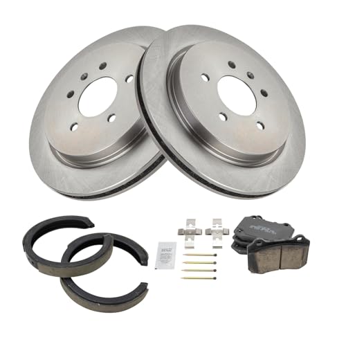 Image of TRQ Rear Brake Pad and Rotor Set Ceramic Parking Brake Shoe, Code J56 JL9 Compatible with 2005-2010 Cadillac STS