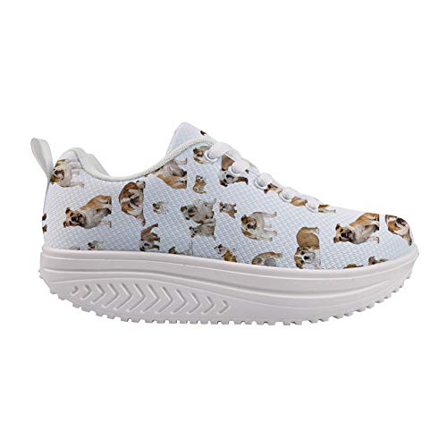 Youngerbaby Animal Print Wedge Sneakers Women Cat Dog Swing Walking Shoes Light