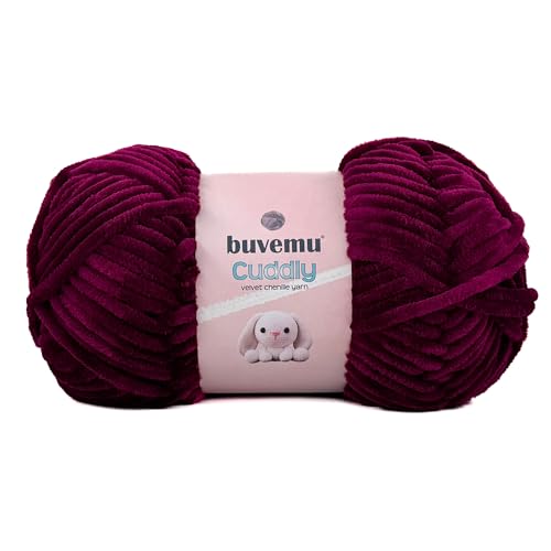 Image of Cuddly Velvet Chenille Yarn, Super Soft Fluffy Bulky for Knitting Crocheting Crafting Blanket Amigurumi, Durable for Shedding, 100 Gram (3.53 Ounces) 109 Yards (100 Meters) (Mulberry)