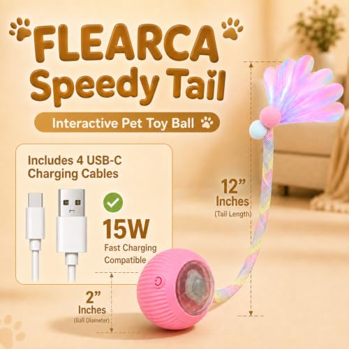 Pack-4 Interactive Cat Toys, Motion-Activated Rolling Ball with Shiny Moving Tail,Smart Automatic Cat Chase,Auto Rotating,USB-C Rechargeable, Self Play Toy for Indoor Cats, Kittens & Puppies. - Image 4