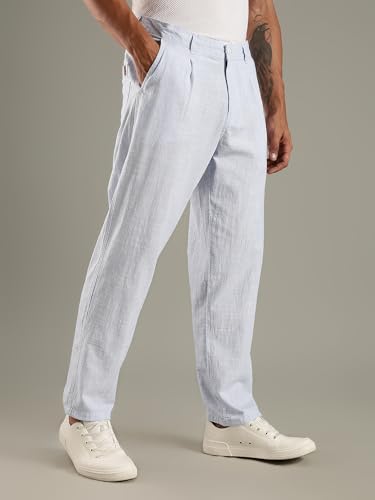 Image of Thomas Scott Men's | Stripes Printed | Premium Linen Blend | Slim Fit | Casual | Chinos | Trouser for Mens