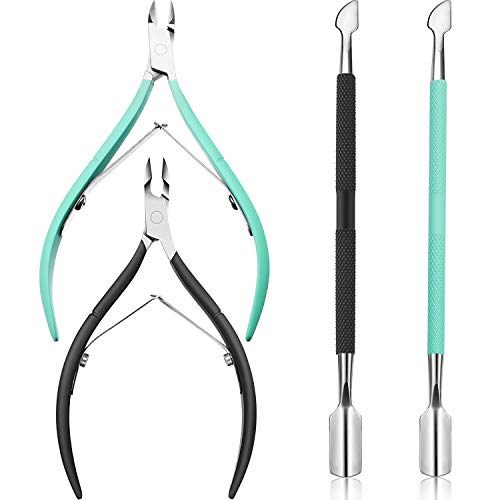 4 Pieces Cuticle Remover with Cuticle Pusher Cuticles Nipper Stainless Steel Cuticle Trimmer Clipper Nail Gel Remover Nail Tool Kits for Pedicure Manicure (Black and Green)