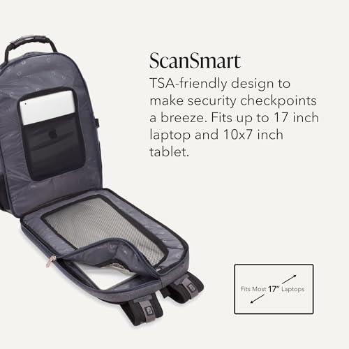 Image of SWISSGEAR 1900 ScanSmart Laptop Backpack, Fits Most 17-Inch Laptops, TSA-Friendly Lay-Flat Design, RFID Protection, and Tablet Pocket, Black, 31L, 18.5-Inch
