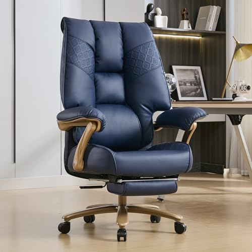 EXCEBET Silla de Oficina de Gran Tamaño 200kg, Silla de Escritorio Ergonómica con Muelles Ensacados y Espuma Moldeada, Sillón de Dirección XXL con Reposapiés（Azul）