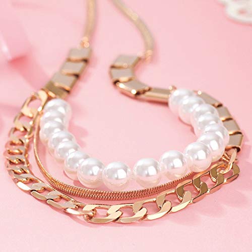 Multi -Layer -Simulierte Perle Roségold Farblegierung Kettenketten für Frauen Schmuck