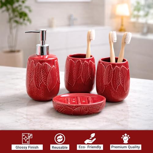 Image of MARKET 99 Ceramic Bathroom Set of 4 | Premium Ceramic Soap Dispenser, Toothbrush Holder, Tumbler & Soap Dish | Elegant Modern Bathroom Accessories for Wash Basin, Vanity Counter & Home Decor