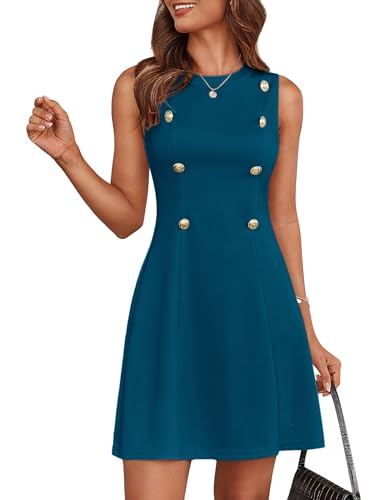 Image of GRACE KARIN Women 2025 Sleeveless Tank Dresses Crew Neck Slim Fit Short Casual Bodycon Party Club Mini Dress Peacock Blue 2XL