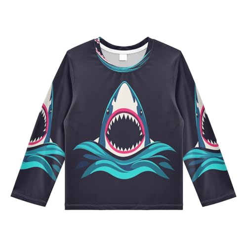 Blue Shark Rash Guard Shirt for Boys Sun Protection Shirt for Beach Pool Sport UPF50+ 7-8T