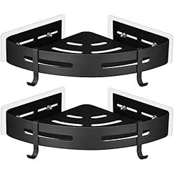 Estanteria Ducha Lidl GRICOL Estante de Ducha Sin Taladrar en Metal con 2 Ganchos Estanteria Rinconera Cestas Antióxido Esquina Estantería Baño con Pegatinas para Baño 2 Piezas (Negro)