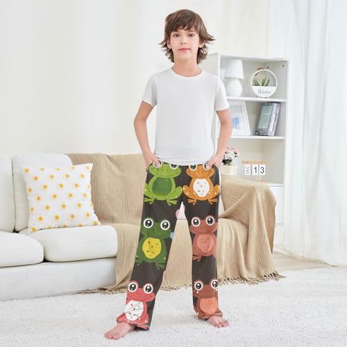 Colorful Frog Love Heart Boys Long Pants Soft Trousers Elastic Waist Kids Lounge Bottoms with Pockets S-XL 5