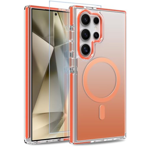 Image of Magnetic Case for Samsung Galaxy S24 Ultra [Compatible with Magsafe] [Anti-Yellowing] [1 Screen Protector] Slim Clear Iridescent Case for Galaxy S24 Ultra 6.8 inch, Orange