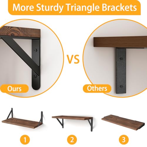 Image of YGEOMER 16.5 Inch Floating Shelves for Wall, Farmhouse Wall Shelves for Bedroom, Bathroom Storage, Living Room and Kitchen Decor (Set of 6 Dark Carbonized Pine)