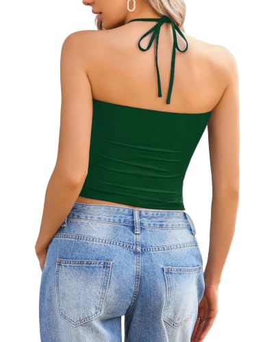 Image of Avidlove Halter Tops for Women Going Out Double Lined Sexy Crop Tank Top Ruched Slim Fit Cami Y2K Outfits Womens Summer Tops