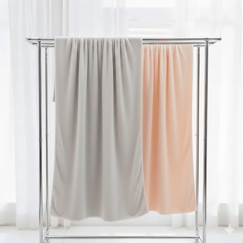 Image of Dribble Coral Fleece 450 GSM Bath Towel 70x140 cm | Ultra Soft, Quick Dry, Highly Absorbent | Lightweight & Skin-Friendly Towel for Bathroom, Gym & Travel, (Peach /Grey, Pack of 2)
