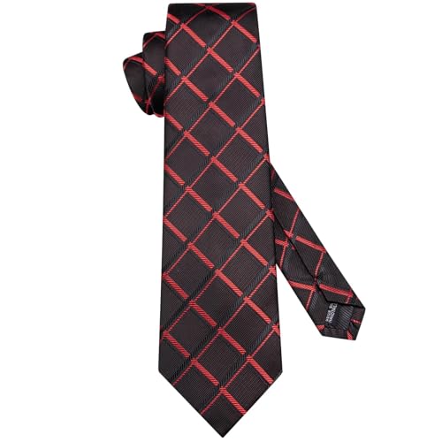 Image of Dubulle Mens Black Red Checks Tie and Lapel Pin Striped Floral Necktie for Men Pocket Square Cufflinks Wedding Party