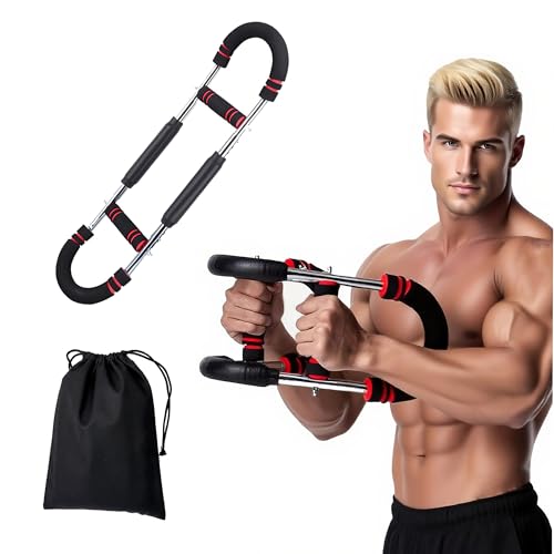 Ruisya アームバー 筋トレグッズ 3段階負荷調整 胸筋 前腕 内転筋 内もも 背中 トレーニング器具 バーンマシン エキスパンダー 自宅鍛える30〜50kg (赤)
