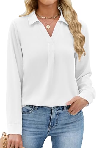 POMTIMCO Langarmshirts für Damen Elegant Shirts V-Ausschnitt...